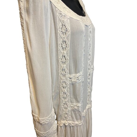 Monoreno White Dropped Waist White Cottagecore Flowy Dress Sz L - Picture 4 of 12